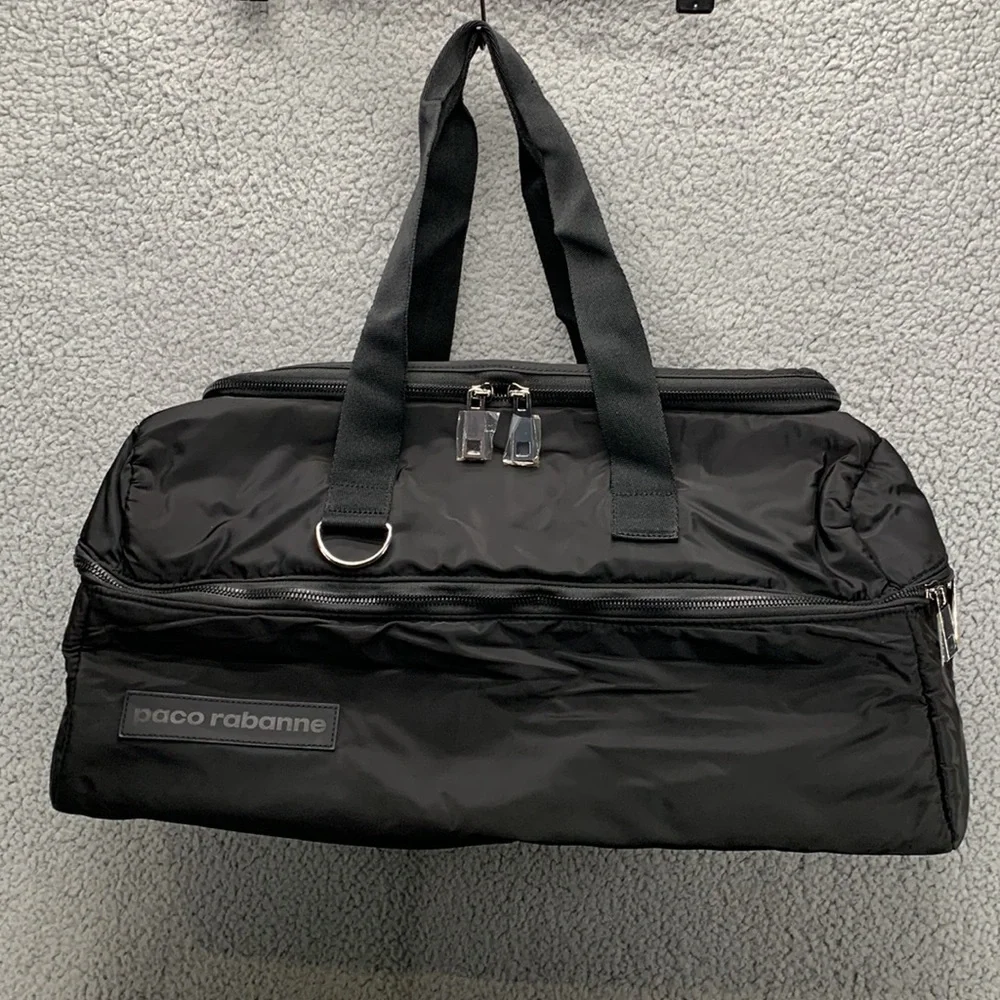 Paco Rabanne Duffle Bag Women’s Black Travel Weekender Tote Logo Shoulder Strap‎